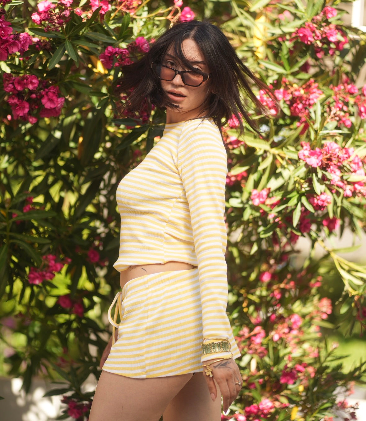 LOVE STRIPE SHORT SET
