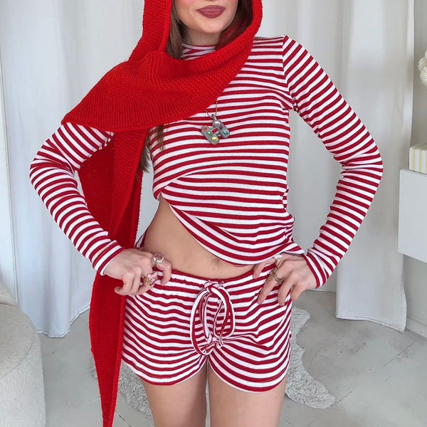 LOVE STRIPE SHORT SET